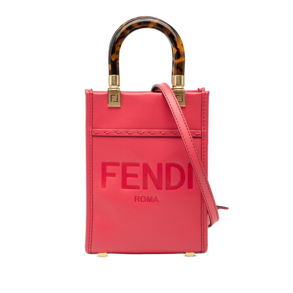 Fendi Sunshine Shopper Shoulder Bag Handbag Pink Leather